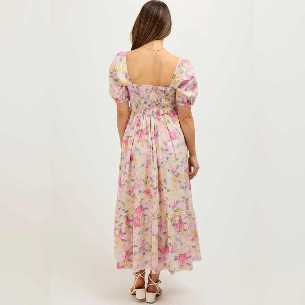 Pinkblush Floral Puff Sleeve ruffle trim midi Dress nwot - Picture 5 of 8
